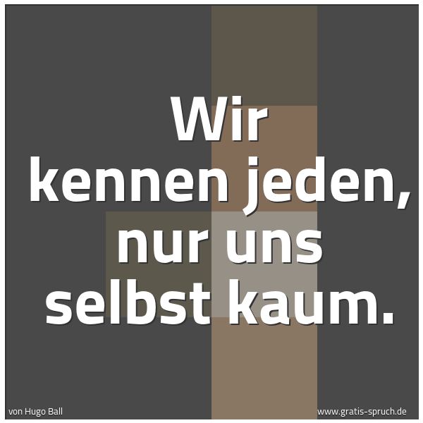 Spruchbild mit dem Text 'Wir kennen jeden, nur uns selbst kaum.'