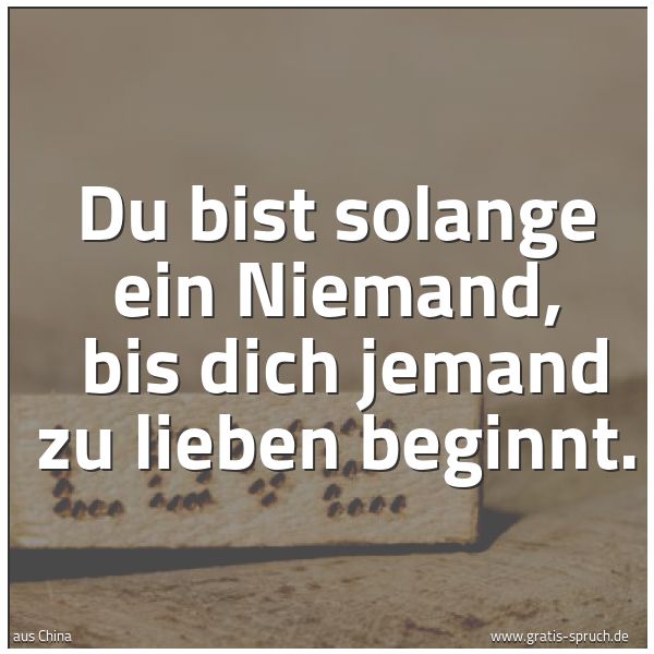 Spruchbild mit dem Text 'Du bist solange ein Niemand, bis dich jemand zu lieben beginnt.'