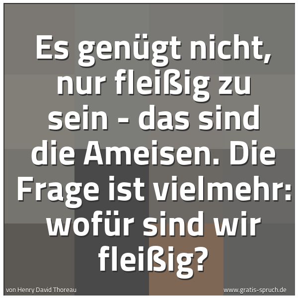 Spruchbild mit dem Text 'Es genügt nicht, nur fleißig zu sein - das sind die Ameisen. Die Frage ist vielmehr: wofür sind wir fleißig?'