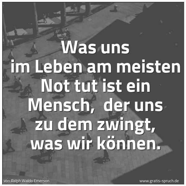 Spruchbild mit dem Text 'Was uns im Leben am meisten Not tut ist ein Mensch,
der uns zu dem zwingt, was wir können.
'