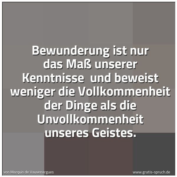 Spruchbild mit dem Text 'Bewunderung ist nur das Maß unserer Kenntnisse
und beweist weniger die Vollkommenheit der Dinge
als die Unvollkommenheit unseres Geistes.'