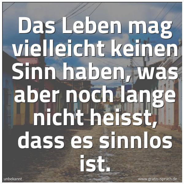 Spruchbild mit dem Text 'Das Leben mag vielleicht keinen Sinn haben,
was aber noch lange nicht heisst, dass es sinnlos ist. '